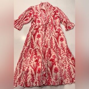 EUC Victoria Dunn Pink And White Floral 100% Cotton Button Front Dress - Large